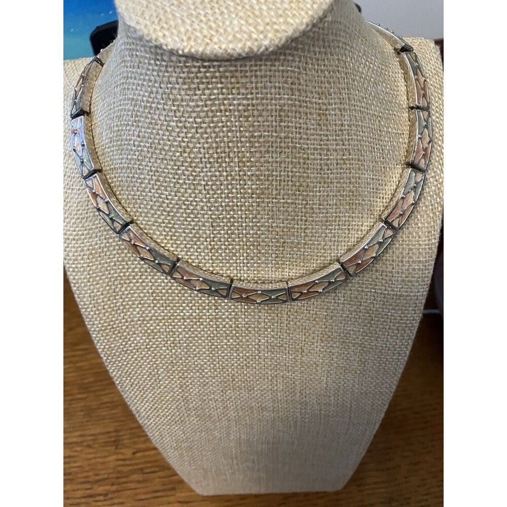Vintage pastel necklace choker blue peachy pink Metal Enamel